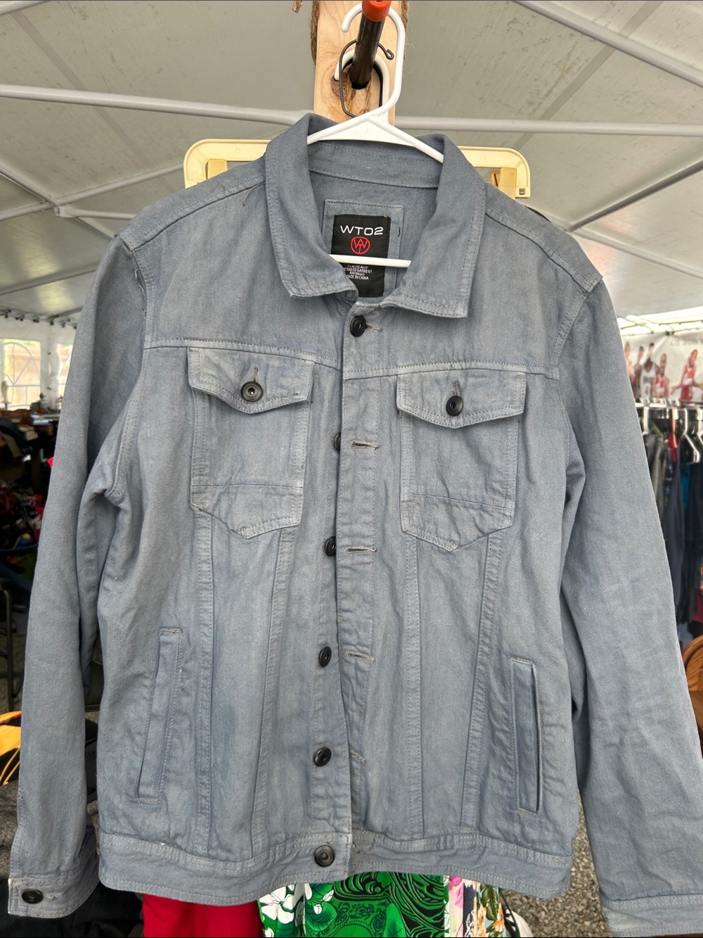 Men's Light Gray Blue Button-Front Denim Jacket by WTO2